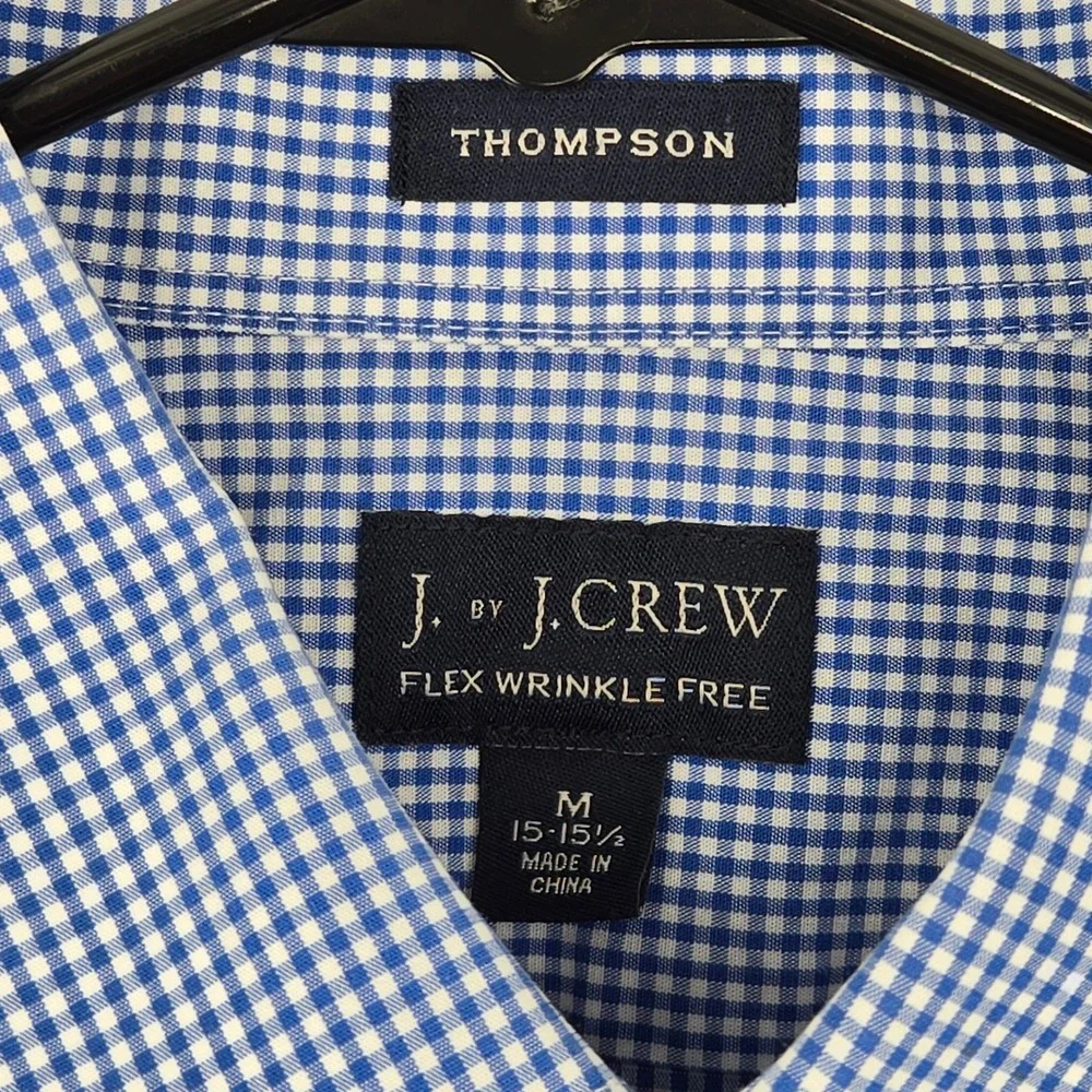 J. Crew Mens M 15-15.5 Thompson Blue Gingham Button Down Flex Wrinkle Free Shirt